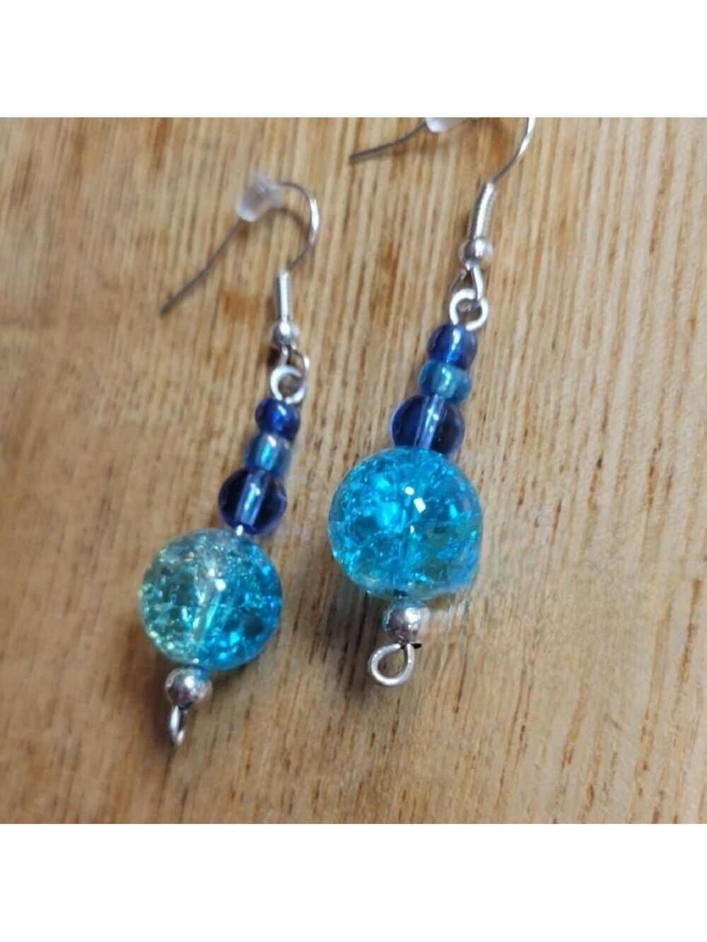 Glass Bead Drop Hook Earrings Handmade - Picture 3 of 6